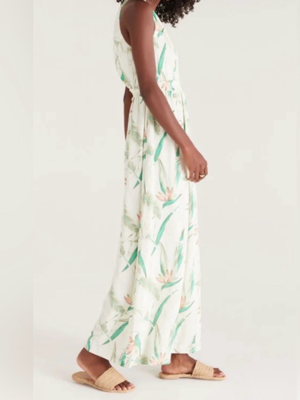 Z Supply White Maxi Dress with Green Floral Print